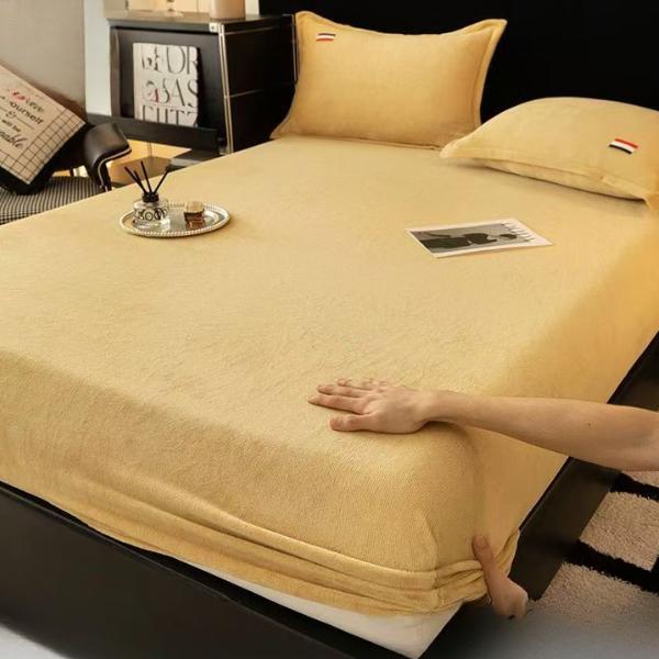 Vintervarm solid flanell elastisk bånd Lakenmadrassbeskyttertrekk Supermyk Koselig kingsize dobbeltseng laken uten putevar