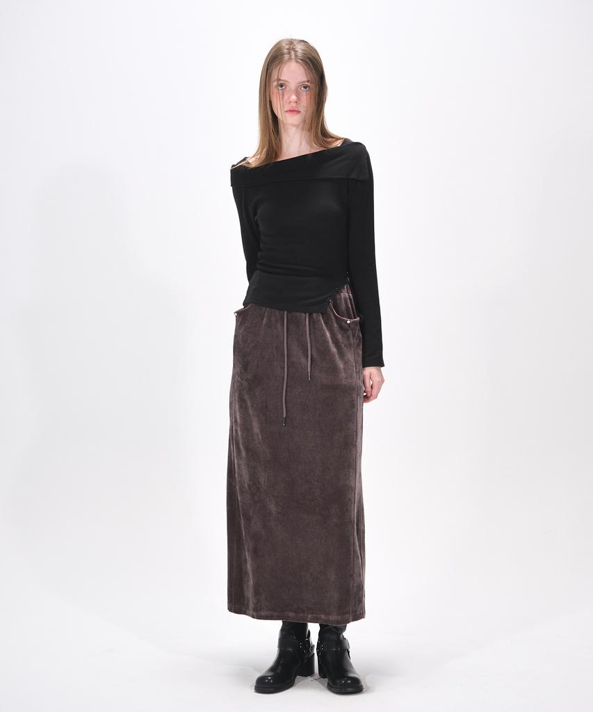 Etmont Velvet Banding Logo Skirt, Wine Brown