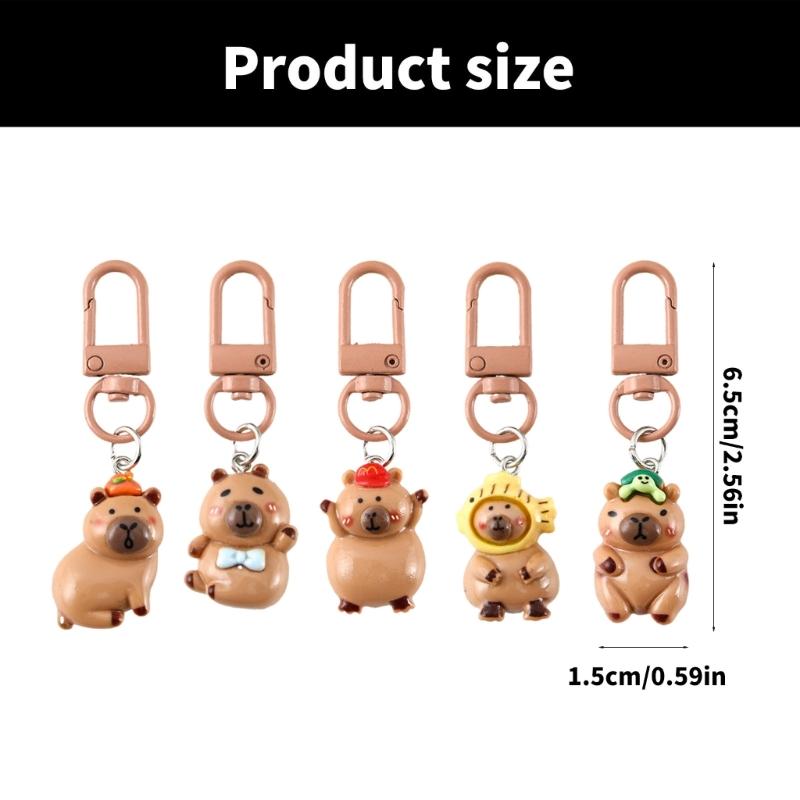 Fashionable Elegant Color Capybaras Keychain Charm Lovely Dress Up Sturdy Resin Pendant for Bags and Keys Decoration