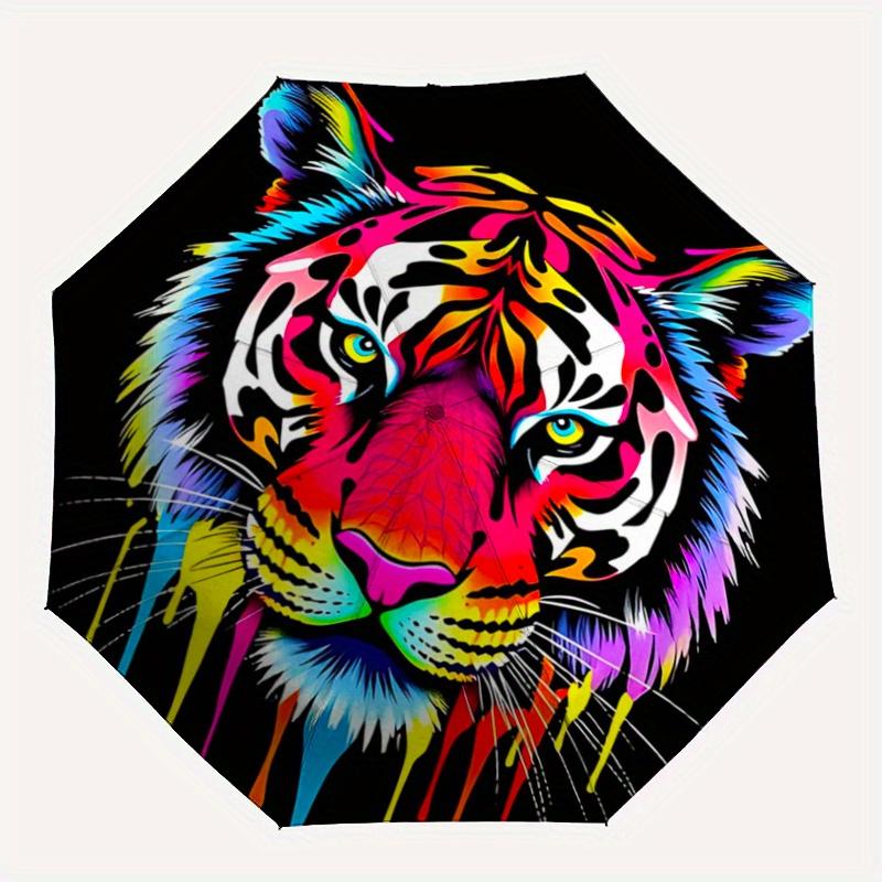 1pc Colorful Tiger Face Automatic Opening and Closing Umbrella - Small Umbrella Suitable for Various Occasions A019