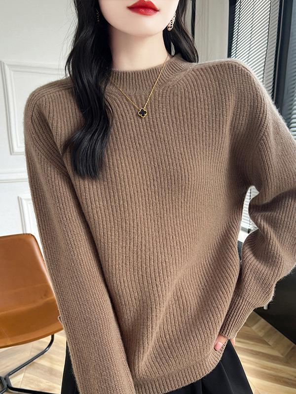 Women's Autumn/Winter Thick Wool Knit Sweater with Half-High Collar - Soft and Cozy Base Layer Top