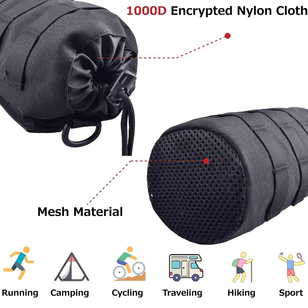 Poche Sac Améliorée pour Bouteilles d'Eau de Sport, Porte-Bouteille d'Eau Tactique à Cordon Coulissant Molle, Sac de Voyage en Maille pour Bouteille d'Eau