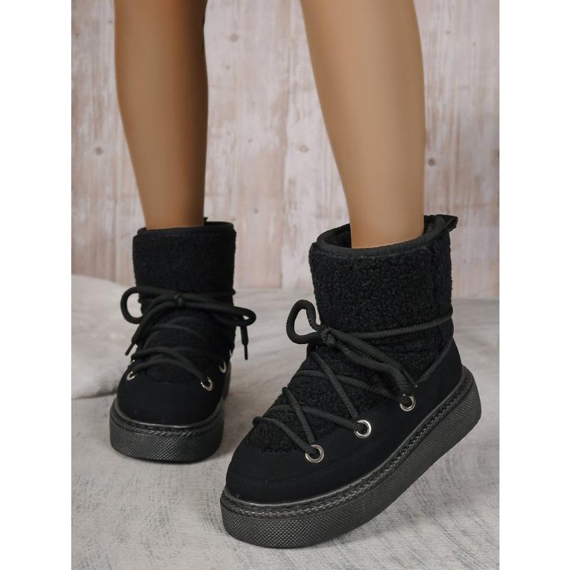 Big Size Thick Bottom Cross Strap Snow Boots 2025 Fall and Winter New Thickened Mid-calf But Not Knee Warm Women's Boots