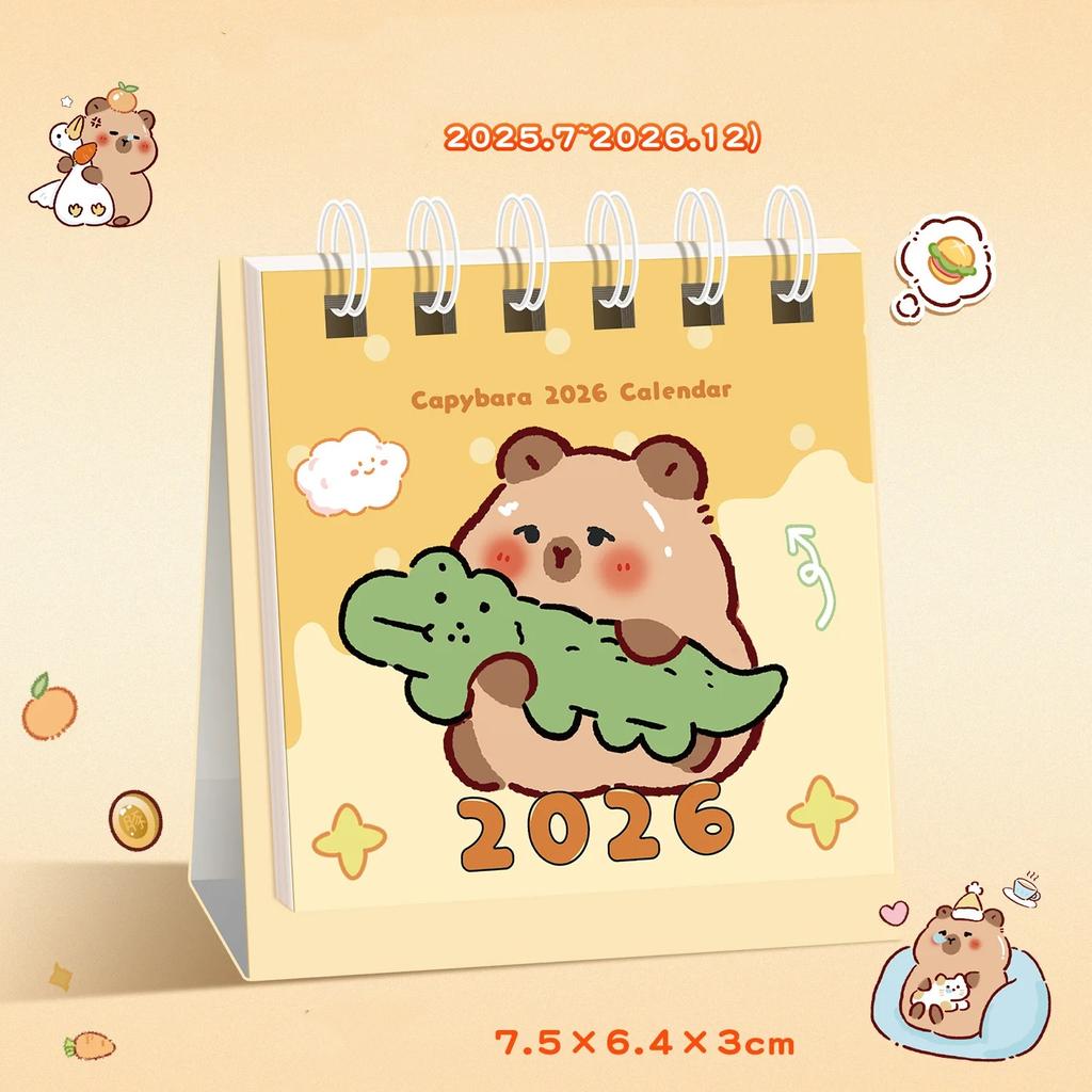 2026 Kalender Kapibara Cartoon Tischkalender Niedlicher Mini-Kalender Studentenbüro Desktop-Kalender