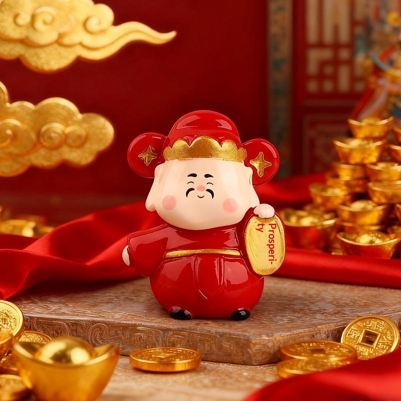 1 Stück Niedliche Neujahrs-Gott des Reichtums Dekorative Harzfiguren Stressabbau Heilende Emotionen Kleine Verzierung Ideale Geschenke für Zuhause