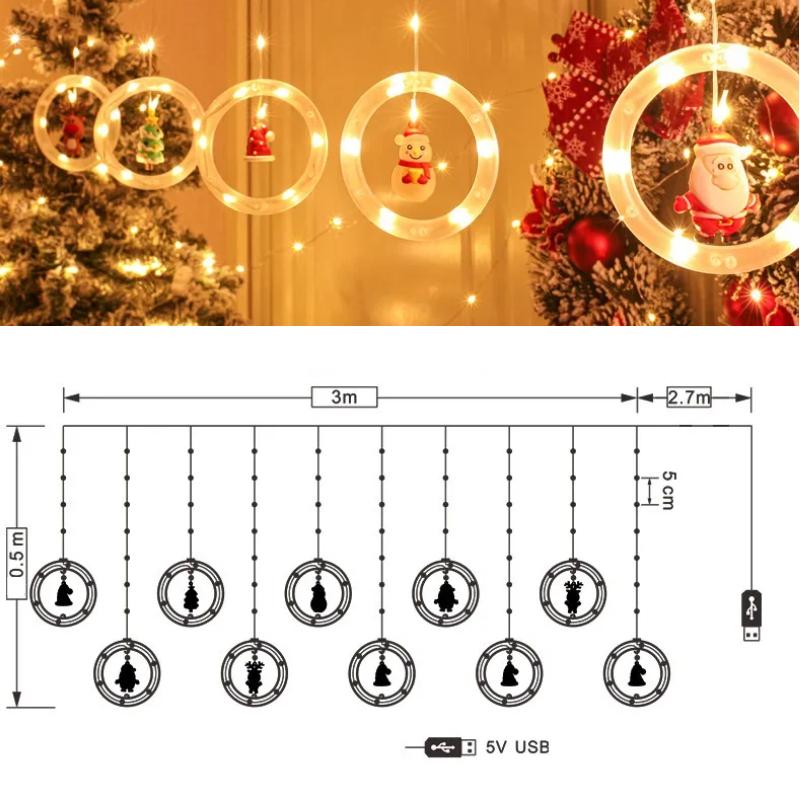 USB Powered LED Christmas String Lights with 8 Lighting Modes Santa Star Fairy Lights for Xmas Tree Window Party & Indoor Decor