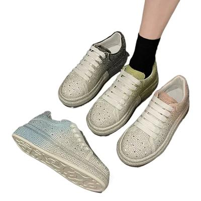 NEUE Marke Damen Mode Lässig Glitzernde Sneaker Damen Besetzt Schnürschuhe Sohle Mode Street Sneaker Glänzende Schuhe