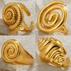 Vintage 18K Gold Plated Spiral Shell Twisted Ring For Women Unisex Ocean Style Wedding Minimalist Jewelry Anniversary Gifts