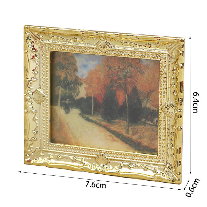 

1:12 Miniature Dollhouse Gold Leaf Oil Painting - Forest Scenery Wall Art