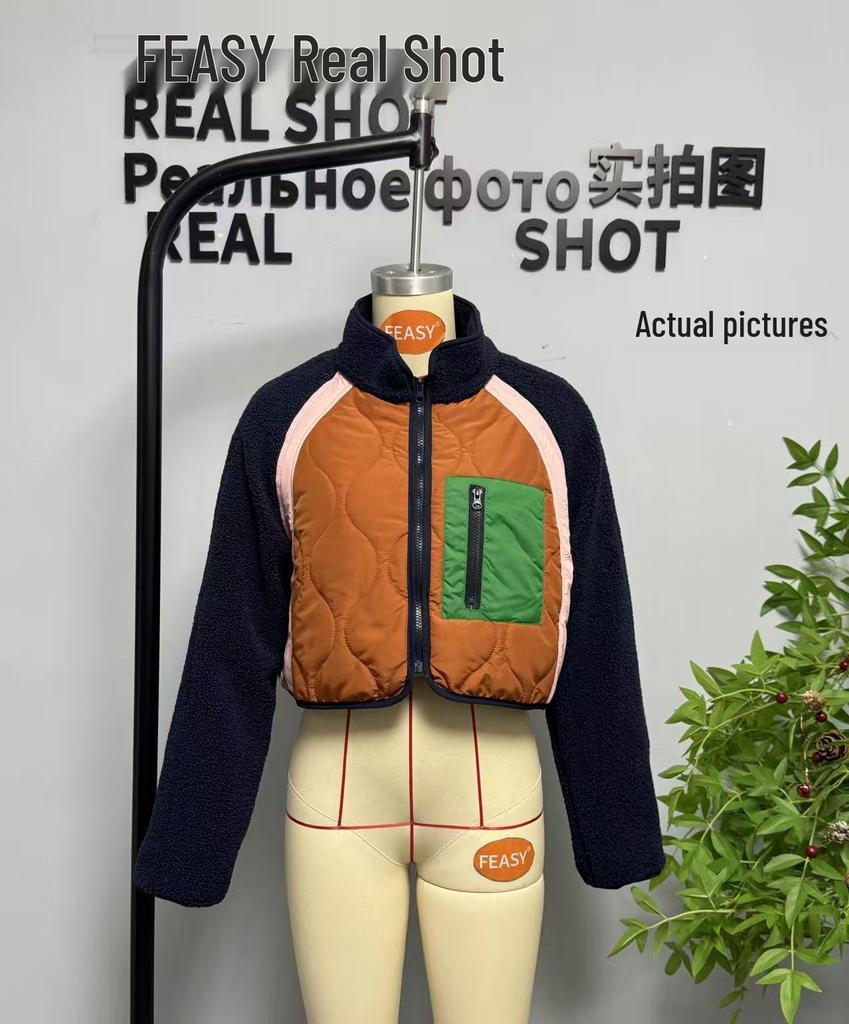 European & American Women's Fashion Fleece-Spliced Short Jacket