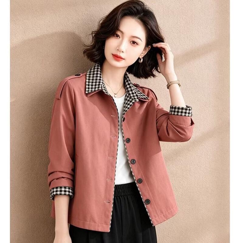 EST+II Women's Autumn Plaid-Lined Lapel Short Jacket