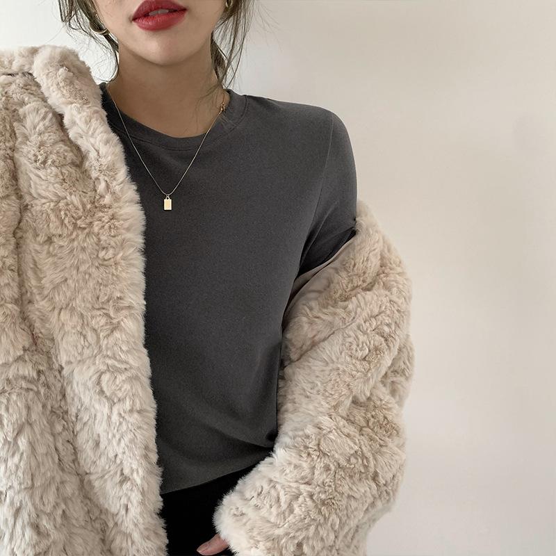 

Двусторонняя рубашка из немецкого бархата с начесом для женщин на осень и зиму, новый корейский стиль с длинными рукавами, облегающий и универсальный топ 2XL