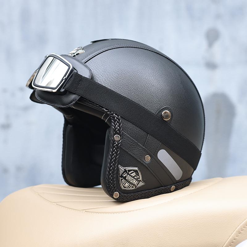 All Season 3/4 Half Face Motorcycle Helmet Unisex Retro Style DOT Approved Solid ABS Shell Adjustable Motorbike Safety Helmet