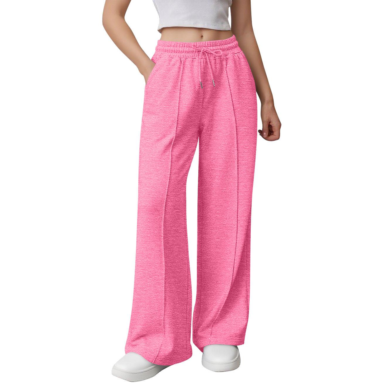 

Женские спортивные брюки широкие штанины с высокой талией свободные на кулиске спортивные джоггеры L розовый