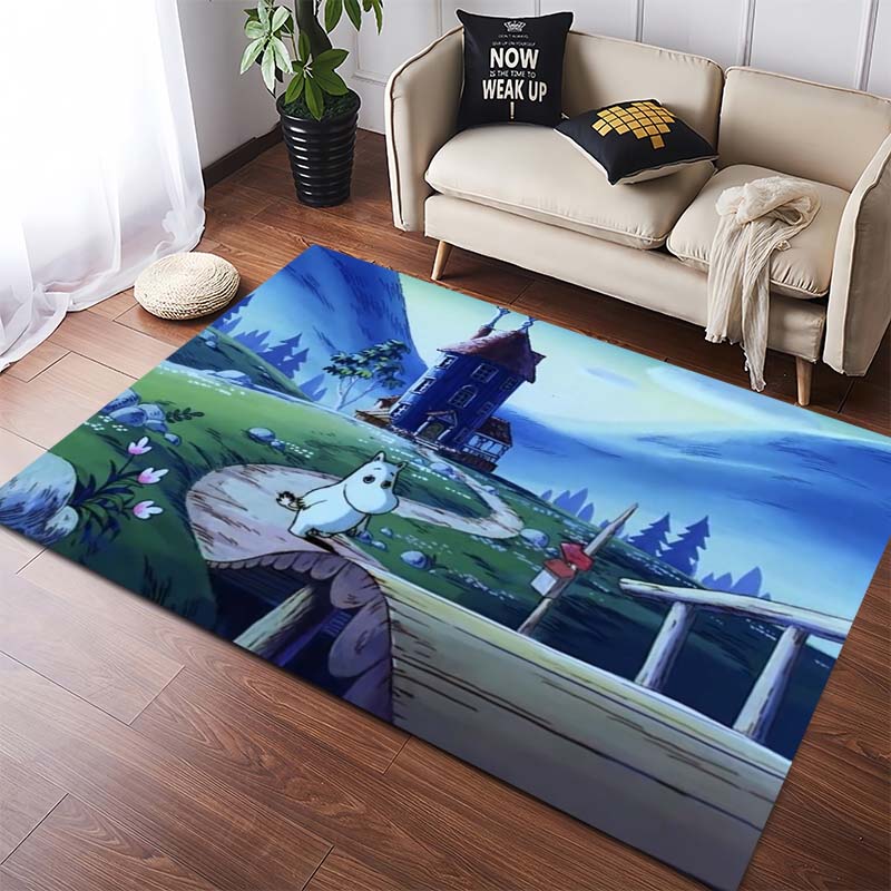 Moomin Valley Moomin Snufkin Bridge Castle Cartoon Print Anti-slip Area Rug Green Mountain Kids Living Room Bedroom Decor Floor Mat For Moomin Fans 40x60cm( 15x23in )