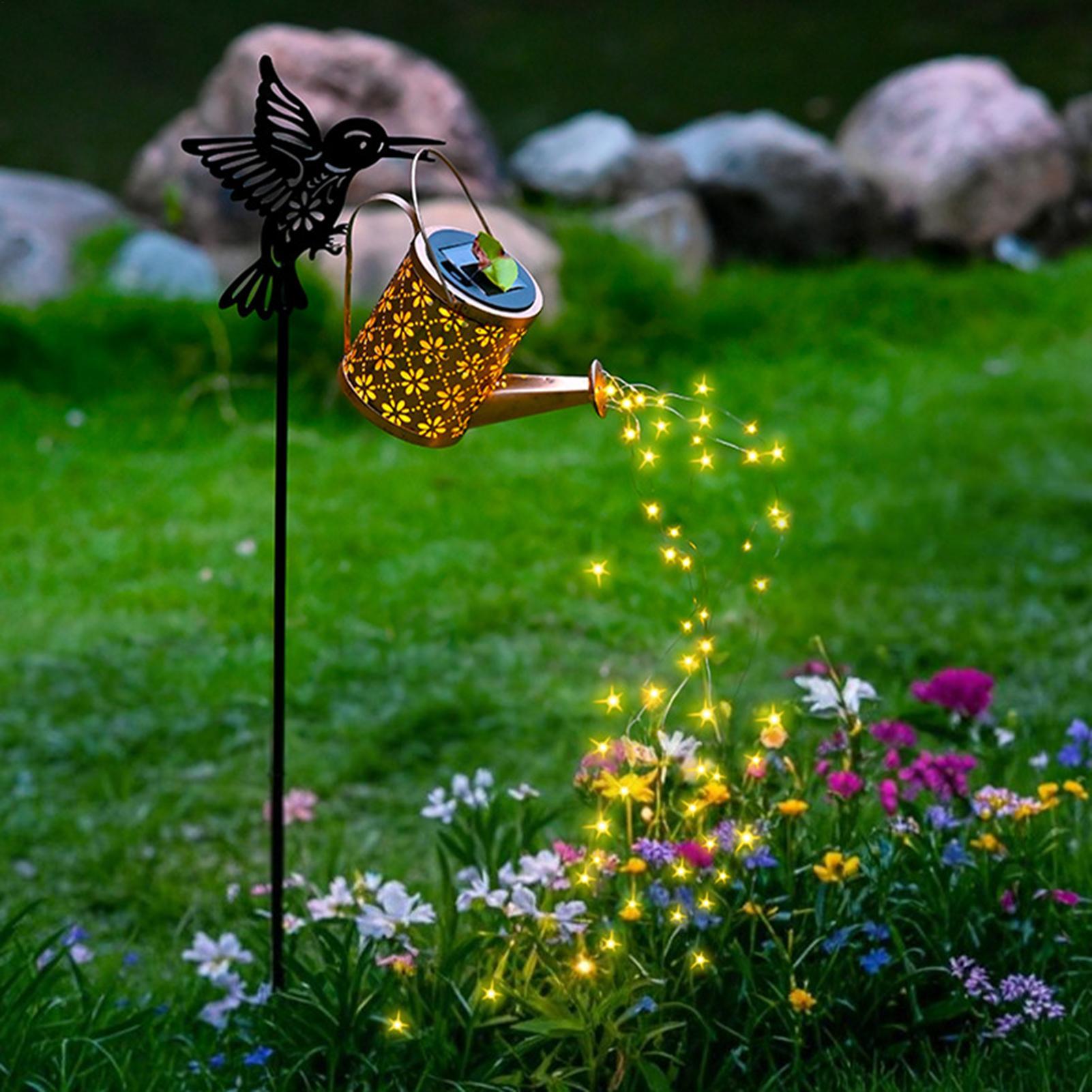 Большой Ретро Металлический Фонарь Солнечная Лейка Свет Наружный Водонепроницаемый Душ Свет Подвесная Звезда Светодиодный Колибри Для Садового Декора CN