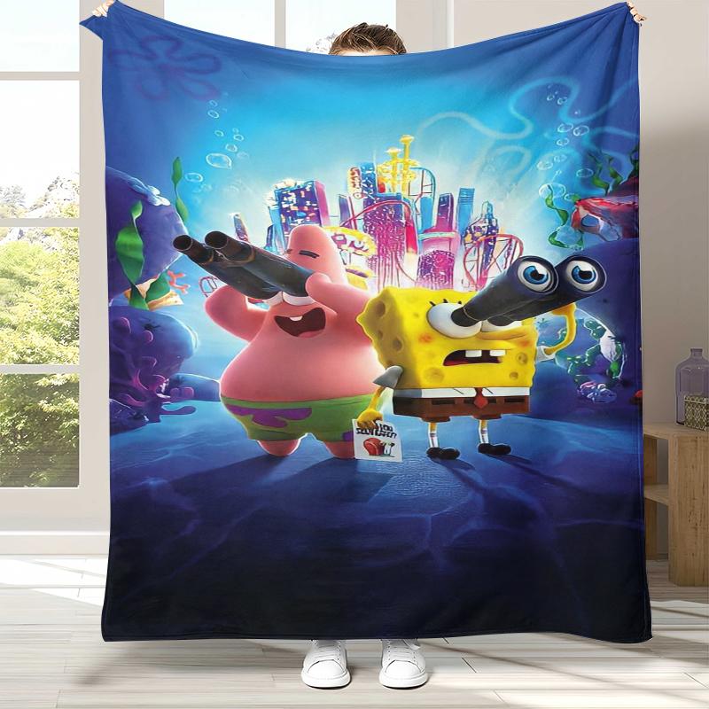 Funny S-SpongeBob Patrick Star Cartoon Flannel Blanket,Ultra Soft Warm Plush Throw for Home Bedroom Bed Sofa Cover Camping gift