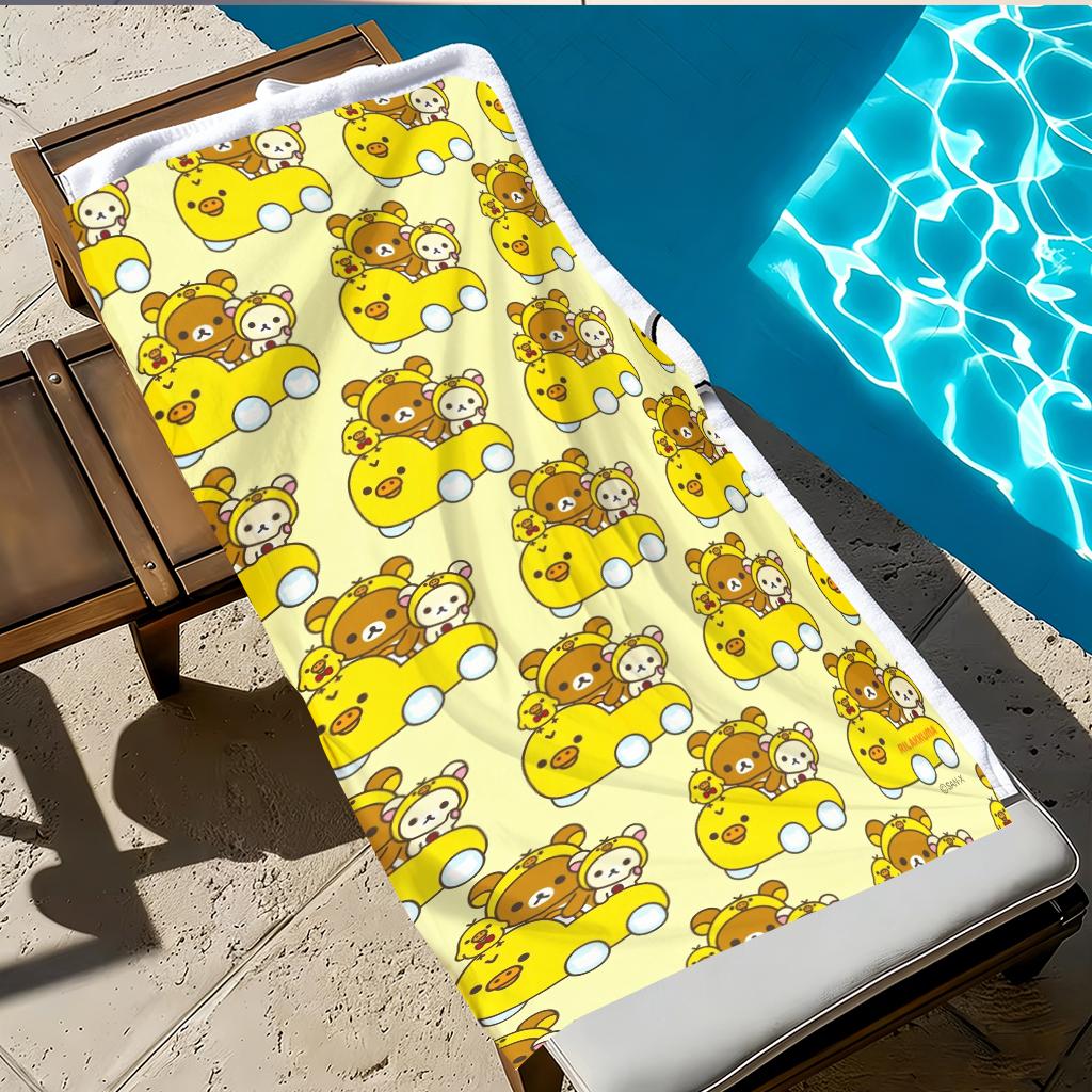 R-Rilakkuma & Friends Duck Car Printed Beach Towel, Cute Cartoon Quick Dry Microfiber Towel, Soft Absorbent Bath Towel
