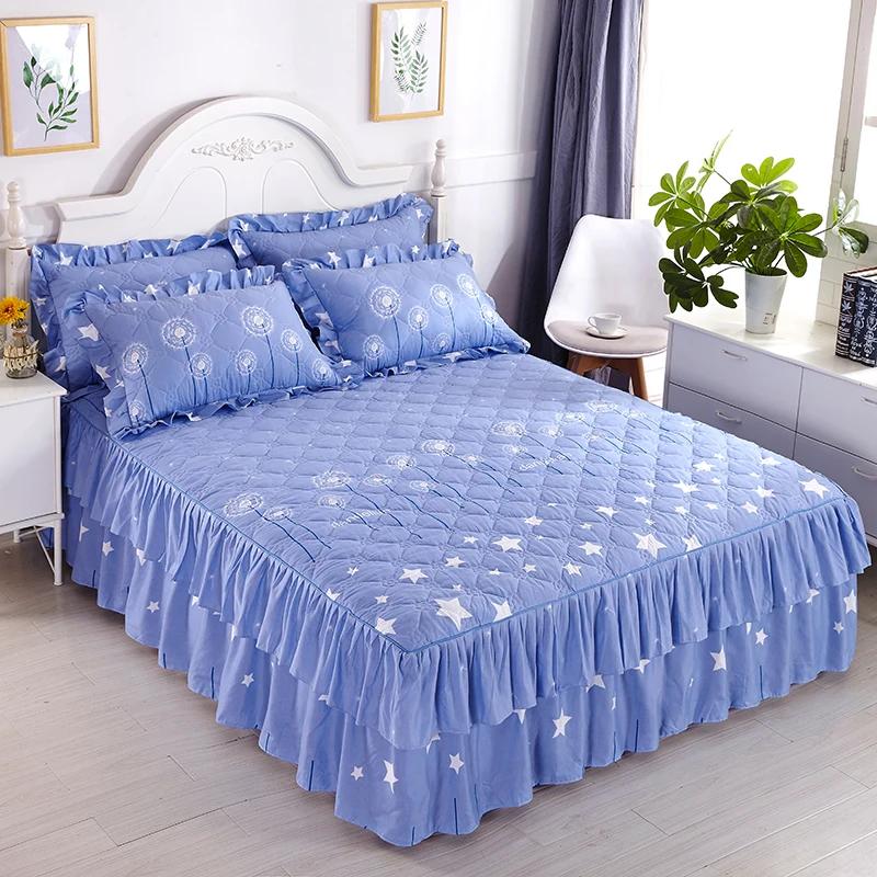 1piece Sheets for Bed Thick Warm Elastic Fitted Queen Mattress Pad Bedspread Bed Skirt Wedding Bedskirt No Pillowcase