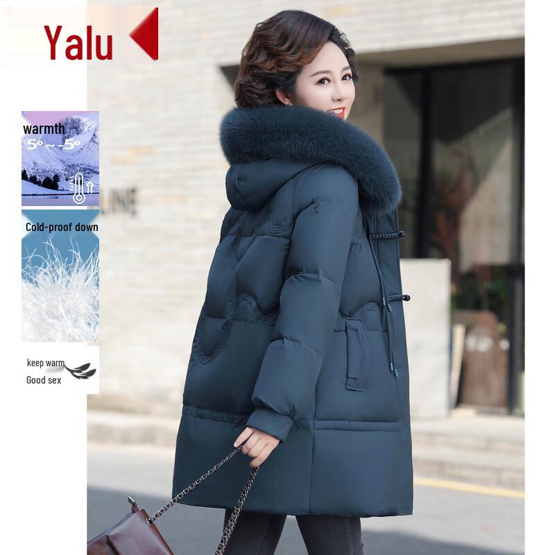 

Yalu Women s Mid-Length Hooded Down Jacket with Faux Fur Trim XL