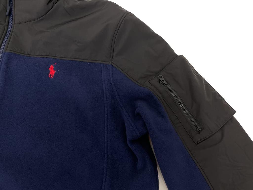 POLO RALPH LAUREN Fleece Jacket with Nylon Size Navy Men's Zip-Up Trim, XL, (Product Code 0101846)
