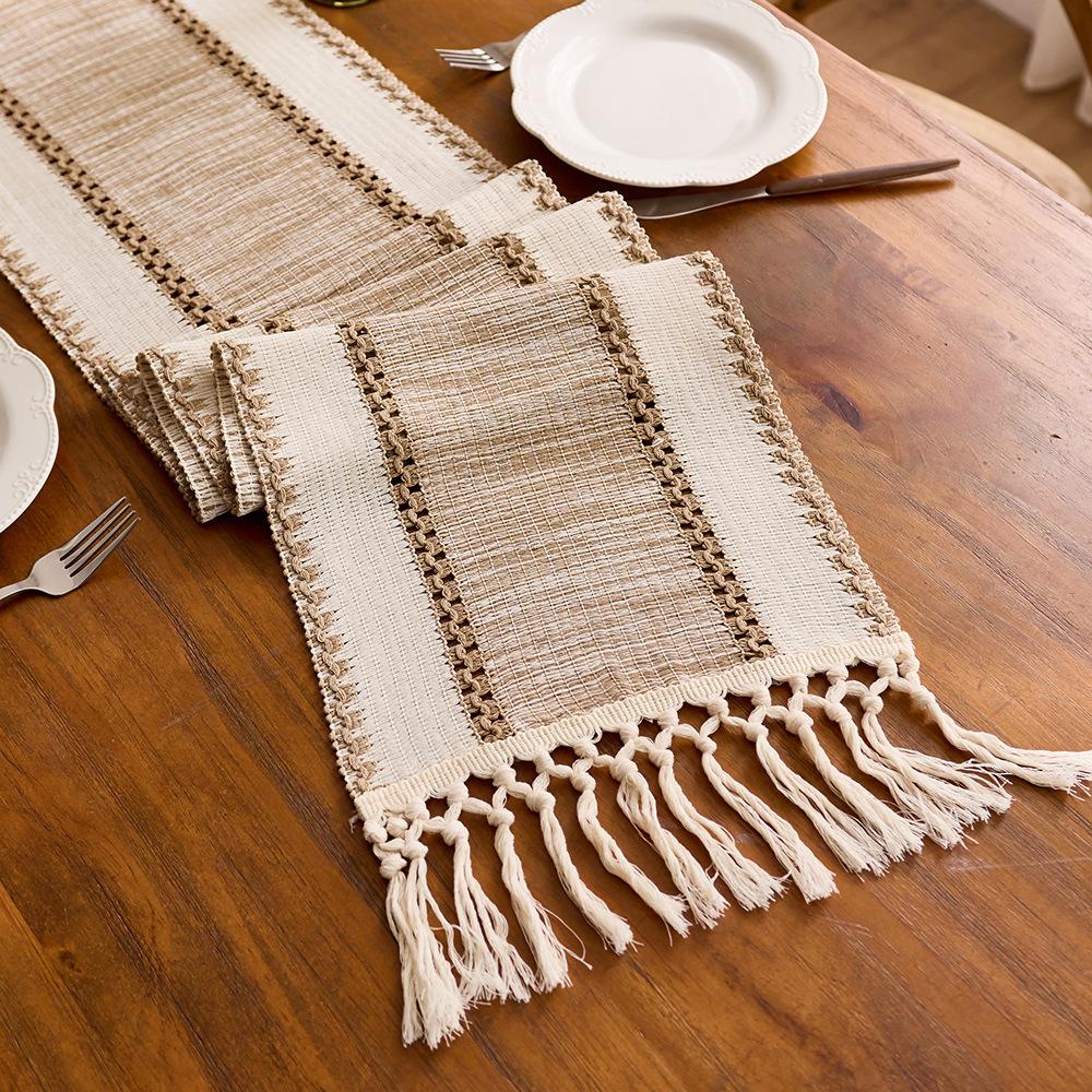 30cm W Boho Farmhouse Woven Table Runner Rustic Washable Table Runner with Tassels Elegant Table Decor for Fall Home Dining Room Wedding Holiday Party