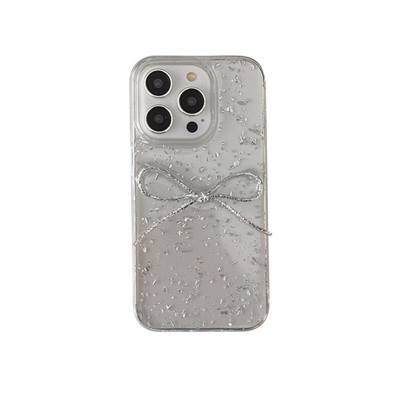 Simple Glue Sequin Bow for Apple 16 Promax Mobile Phone Case for IPhone 17 Transparent 13 Japanese and Korean 14
