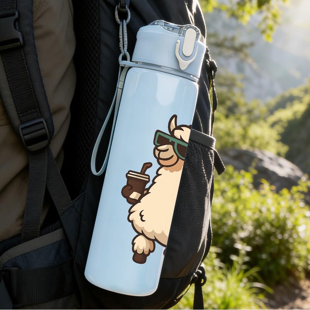 1PC Cool Sunglasses Llama Cartoon 750ml Color Plastic Sports Water Bottle Leakproof Flip Straw Lid Suitable for Sports Office Home Use