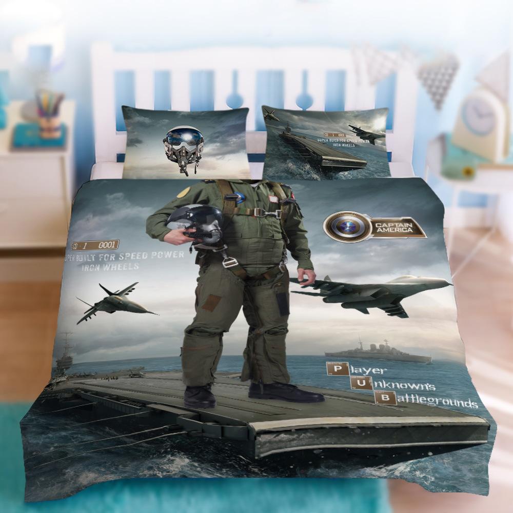 Quilt Cover Three-Piece Children'S Cartoon Bear Astronaut Digital Printing Kit Bedding