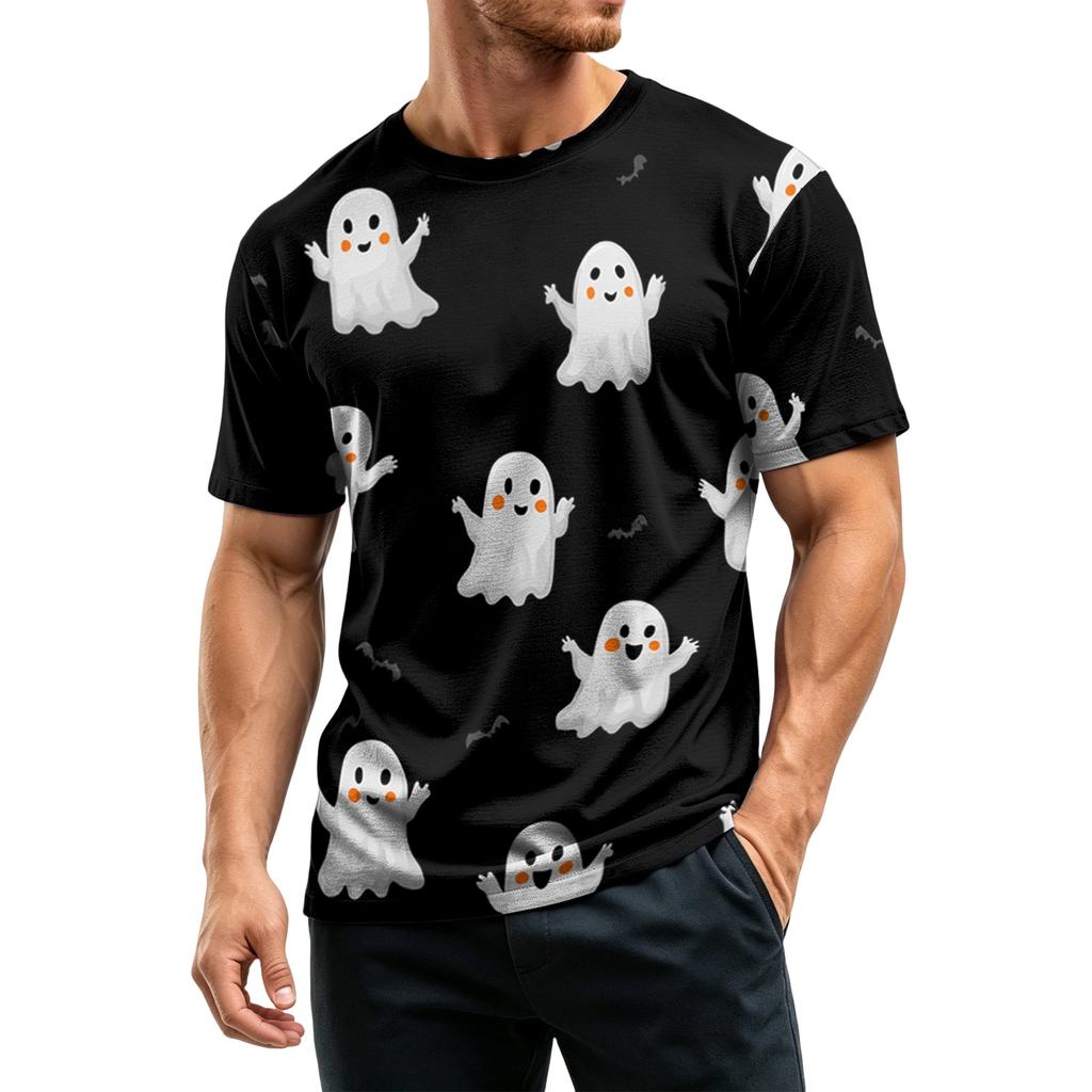 Men's Casual Crew Neck Lightweight Breathable Short Sleeve Top with Halloween Print Loose Fit Comfortable Design
