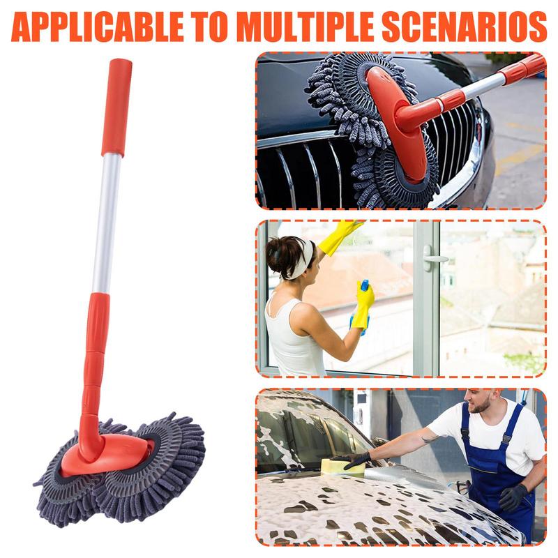 Autowaschmopp mit langem Griff, Autowaschbürste mit langem Griff aus Aluminium, rotierende Autoreinigungsbürste mit langem Griff, Chenille-Autowaschmopp