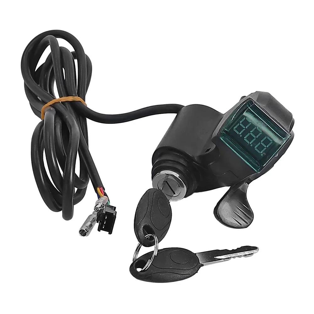 Thumb Throttle with Digital Voltmeter LCD Display Power Switch with Key Lock for Electric Scooter Electric Bicycle Parts Throttles 2