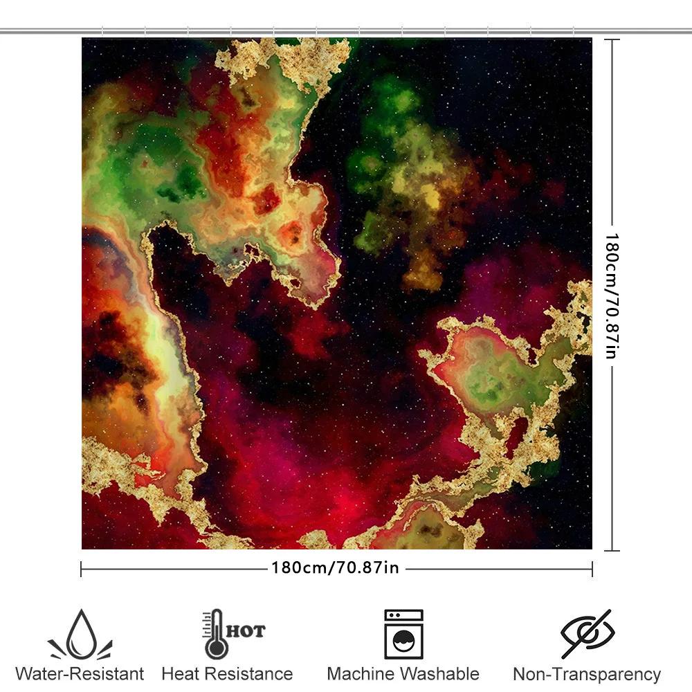 Modern Style Shower Curtain With Cosmic Nebula Print Polyester Fabric For Bath Decor Multicolor