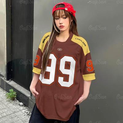Women's T-shirt Short Sleeve Number Printed Retro Sports Jersey Crew Neck Top 3D Printed Street Popular Clothes