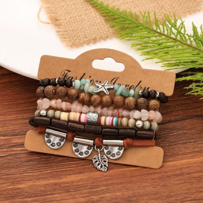 Bohemian Coconut Shell Wood Beads Beaded Soft Pottery Pearl Stone Leather Men's and Women's Bracelets Bracelets