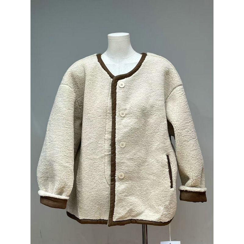 

2024 Winter New Arrival Soft Glutinous Warm Work Clothing Simple Lamb Wool Fleece Short Coat Section 3 (Crewneck) One size