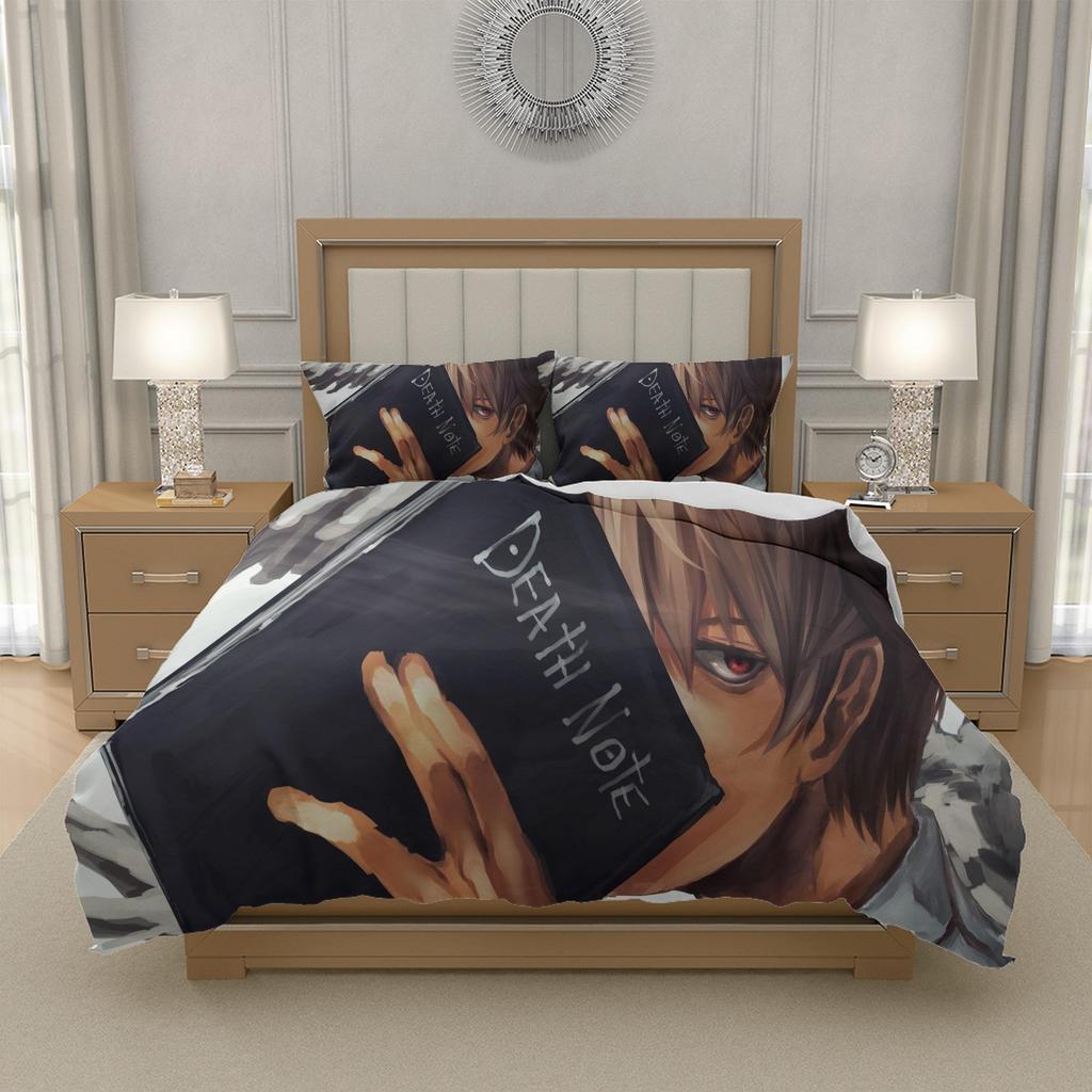 L-Light Y-Yagami D-Death N-Note Anime Quilt Cover Set Bedding Soft Microfiber Bedroom Gift for Boys Girls EU 135x200 155x220 200x200, US UK AU Sizes
