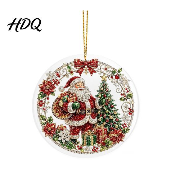 Festive Tree Hanging Christmas Acrylic Ornament 2D Flat Double Side Printed Thoughtful Gifts for Friends Santa Snowman Pendant Window Holiday Decor