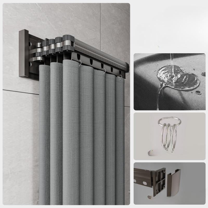 Foldable Waterproof Shower Curtain with Suction Cups No Drilling for Bathroom Partition Dry and Wet Separation EVA Curtain