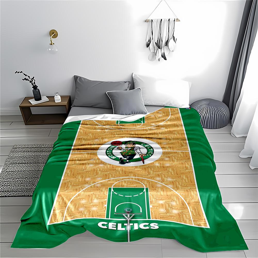 Basketball Court Themed blanket with Boston Celtics Logo Design  blanket, suitable for use in the bedroom, living room, on the sofa