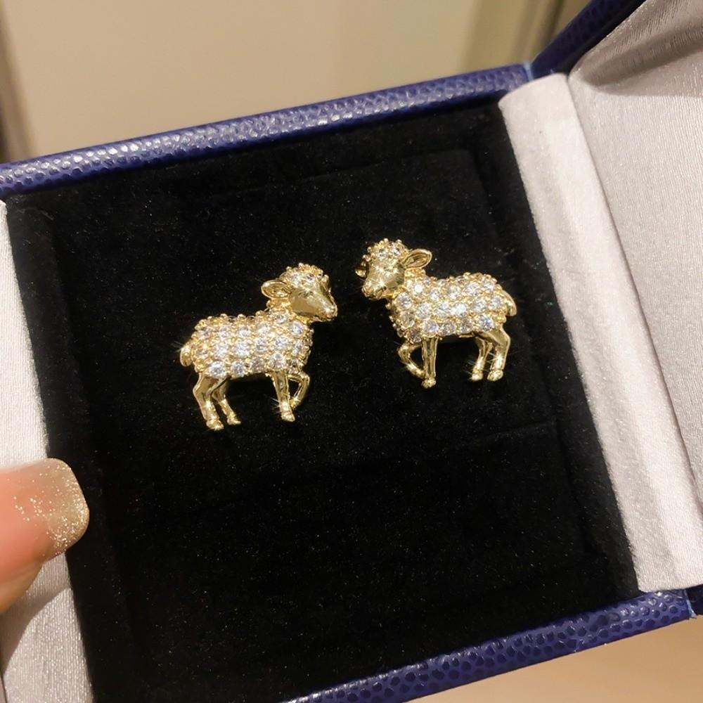Goat Rhinestone Lamb Stud Earrings Mini Chinese New Year Earrings Jewelry Spring Festival