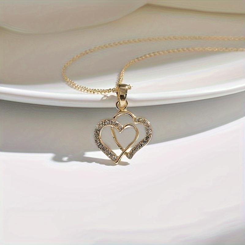 Simplistic Fashion Irregular Double Heart Pendant Lariat Necklace 17.7 in золотой