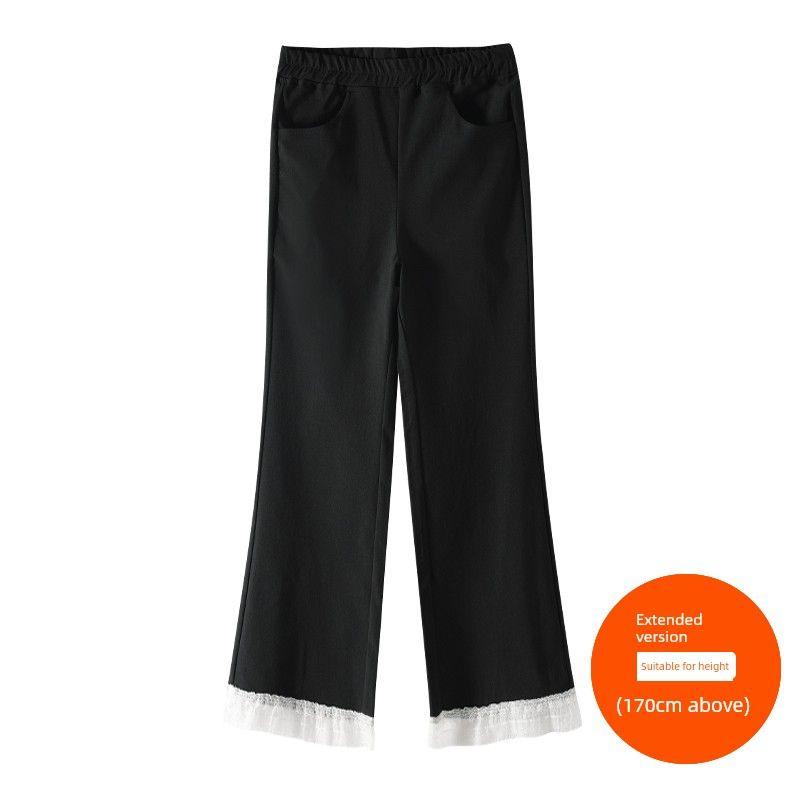 

Plus size women clothing [Super Slimming Lace Bootleg Pants] Three Pants Length Summer Versatile High Waist Capri Casual Pants Mysterious Black (above 170cm) 8xl