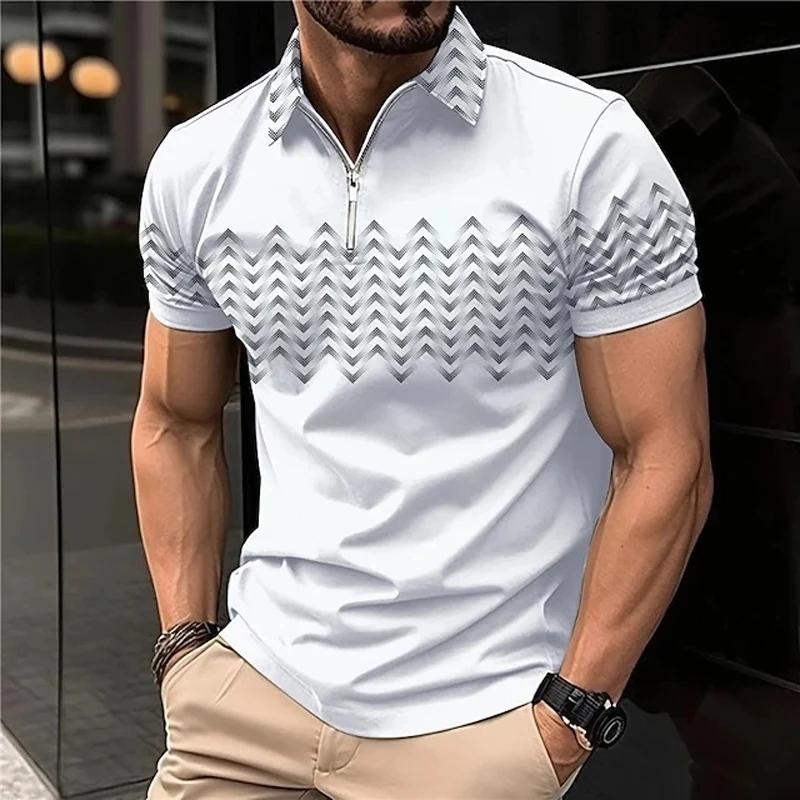 Mode Freizeitkleidung Herren Sommer Kurzarm Freizeit Kontrastierend Polo Reißverschluss Kragen Poloshirt Kurzarm