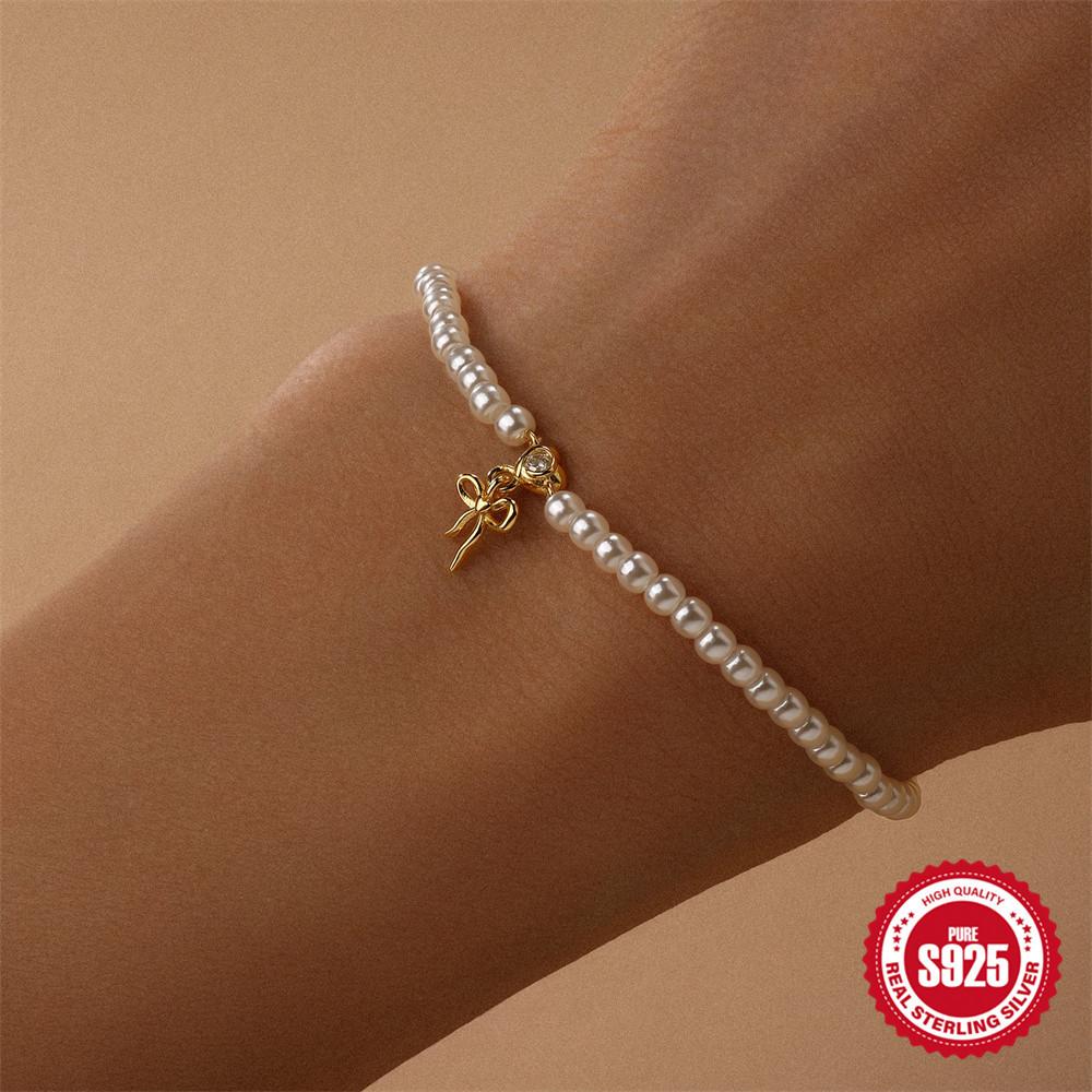 Pearl Love Rose Bow Niche Design Classic Fashion Mother'S Day Exquisite Bracelet S925 Sterling Silver