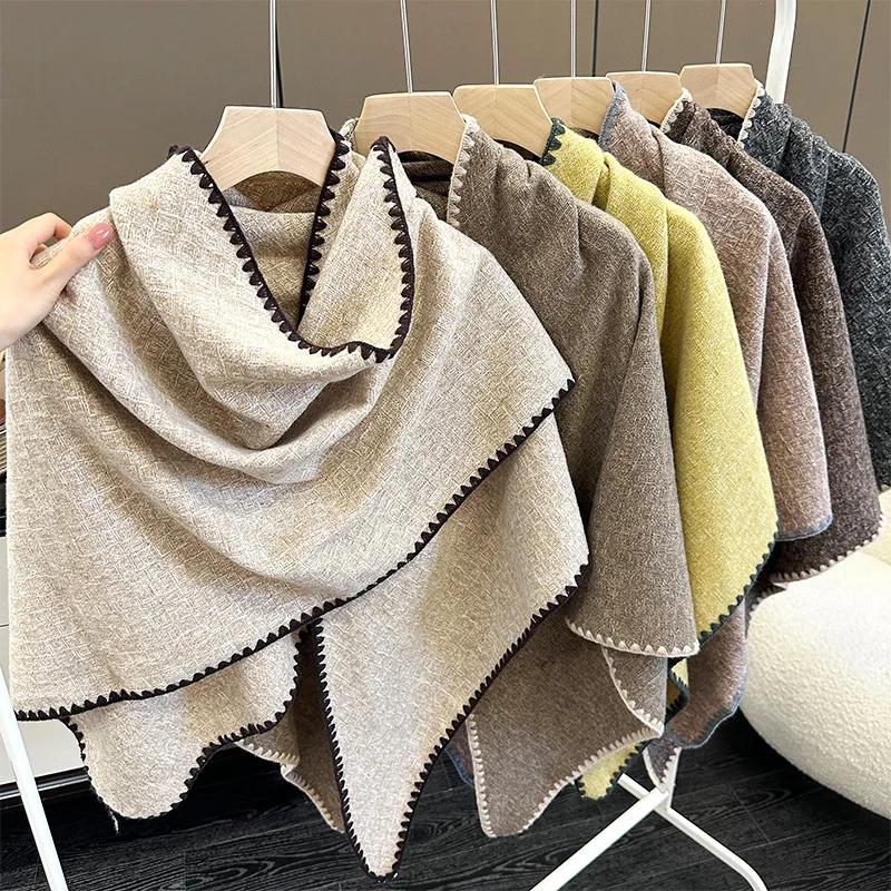 Einfarbiger Pashmina-Schal Dreieckstuch für Damen Herbst Winter Warm halten Cape Wraps Dicke Kaschmir-Stolen Schals Schal