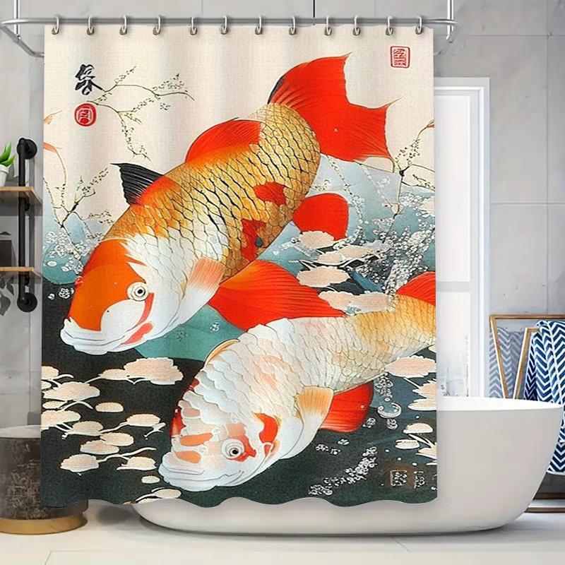 

Vibrant Koi Fish Shower Curtain Modern Home Decor With Oriental Artistic Design W60H190(CM)-1 Pcs