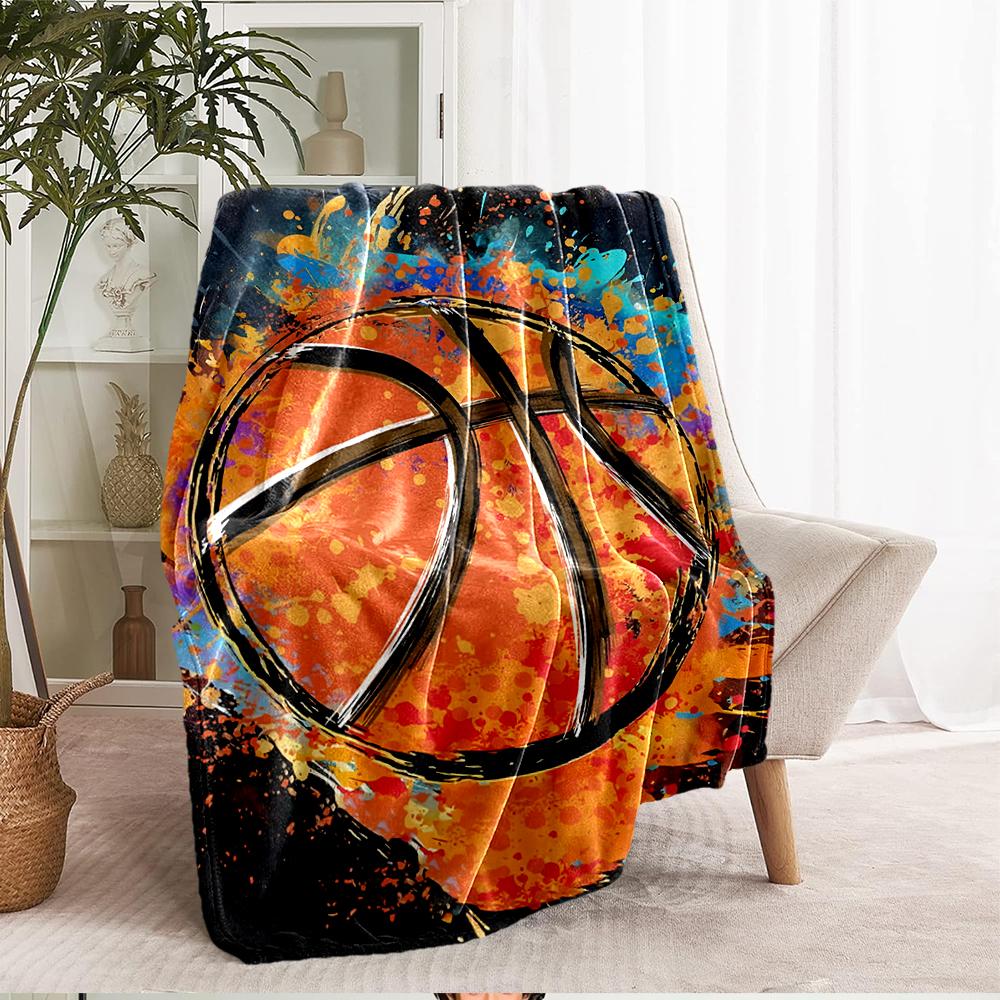 Deka s potiskem na téma basketbal - Ideální na pohovku, postel, cestování a venkovní použití | Lze prát v pračce, útulná a odolná.