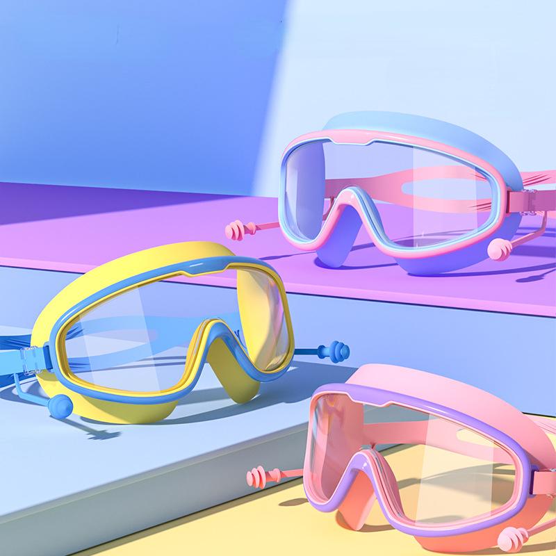 Children's Swimming Goggles Girls Boys Large Frame Waterproof Anti-fog HD Transparent Student Baby Swimming Glasses