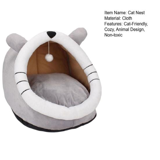 Pat peșteră pisică drăguță Cuib amuzant pentru pisici cu bilă suspendată Pat confortabil pentru calmarea pisicilor cu urechi Perna lavabilă detașabilă pentru pisici de interior, pisoi și animale de companie mici